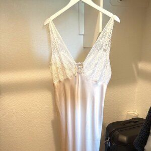 Free People Womens Country Side Maxi Dress, Cream Ivory, Satin Lace, Large